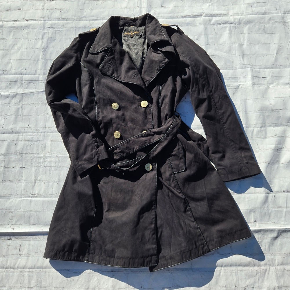 Vintage Baby Phat Y2K Black Trench Coat Double Breasted XL Belted Tuscan mom